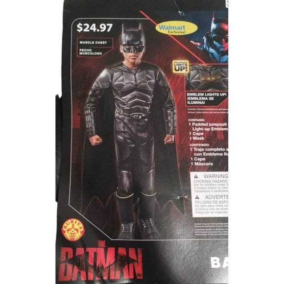 The Batman Boys 3 Piece Padded Muscle Costume Medium 8 New Halloween Lights Up - Picture 6 of 9